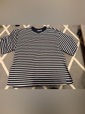 Zara Navy and White Striped Short-Sleeve Tee